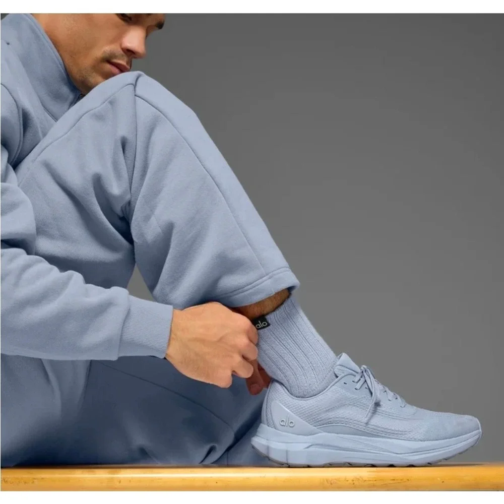 Alo Yoga Womens Scrunch Sock Powder Blue Crew Ribbed Log New S/M UNISEX